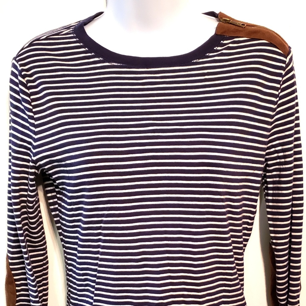 Ralph Lauren Shirt Navy Elbow Patch Side Zip Top